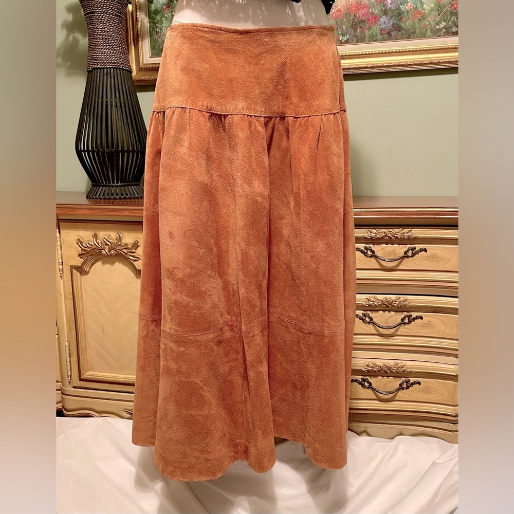Gorgeous Long Vintage Peasant Boho Western Boho Tan Suede Winter Long Skirt
